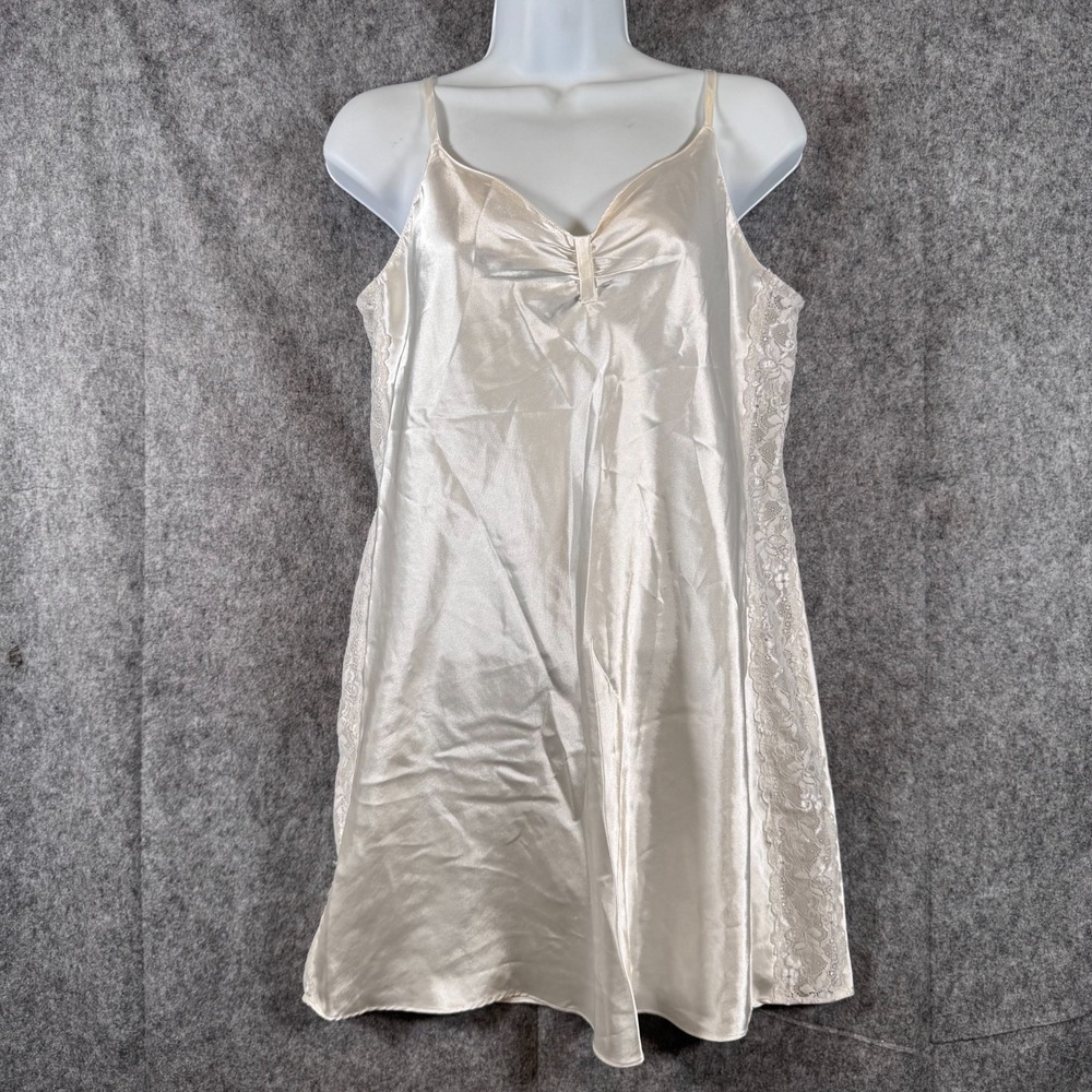 Morgan Taylor Slip Dress Womens Medium Bridal White Satin Lingerie Lace Sides